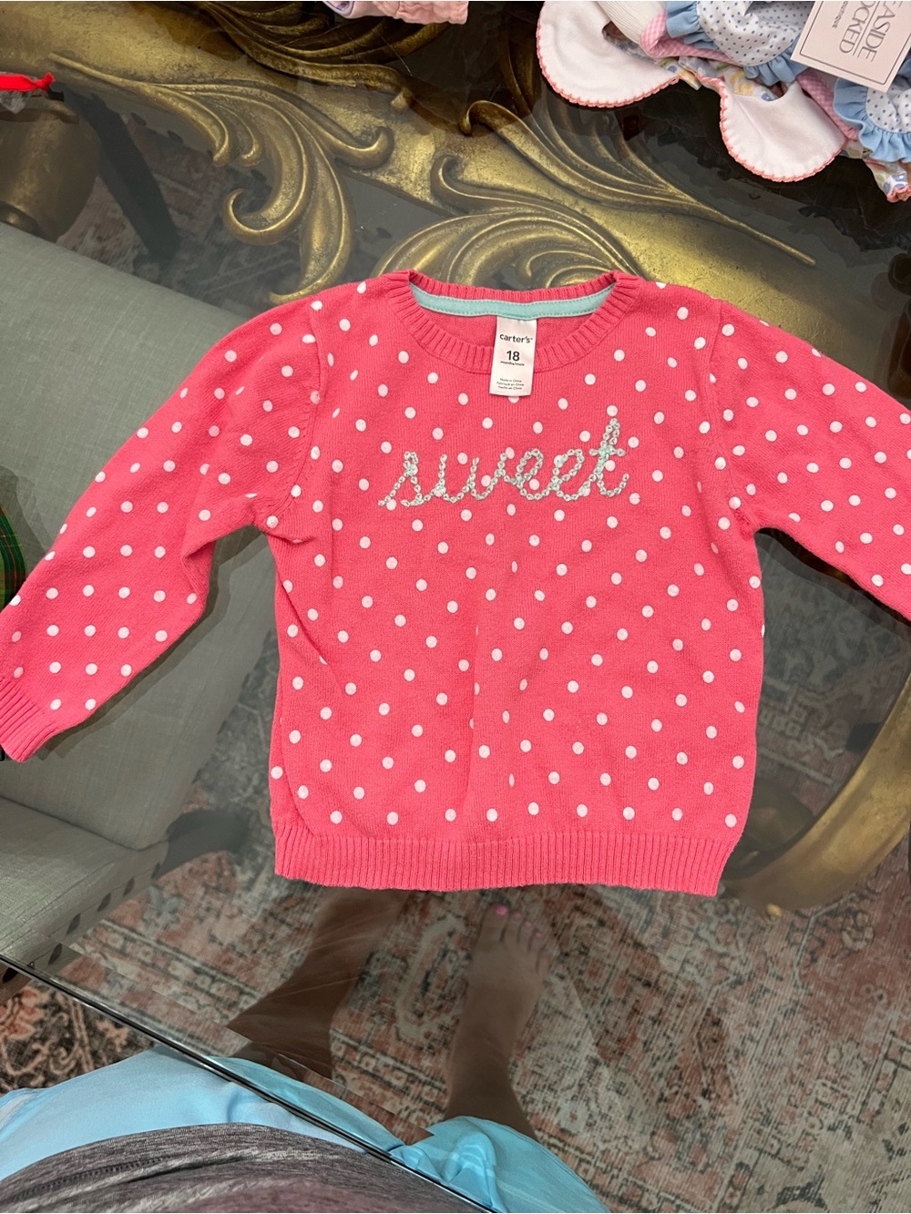 Carter's Pink Polka Dot 'Sweet' Sequin Crew Neck Sweater